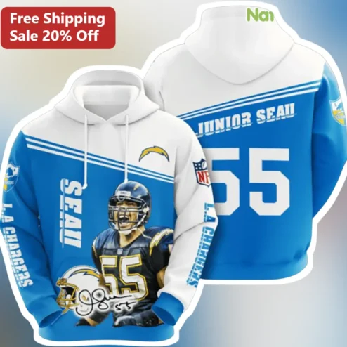 Junior Seau LA Chargers Hoodie NFL Legend Number 55 Signature Tribute Gift for Men