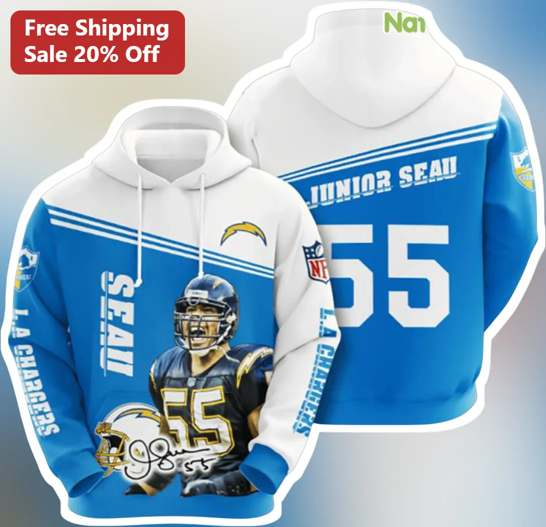 Junior Seau LA Chargers Hoodie NFL Legend Number 55 Signature Tribute Gift for Men