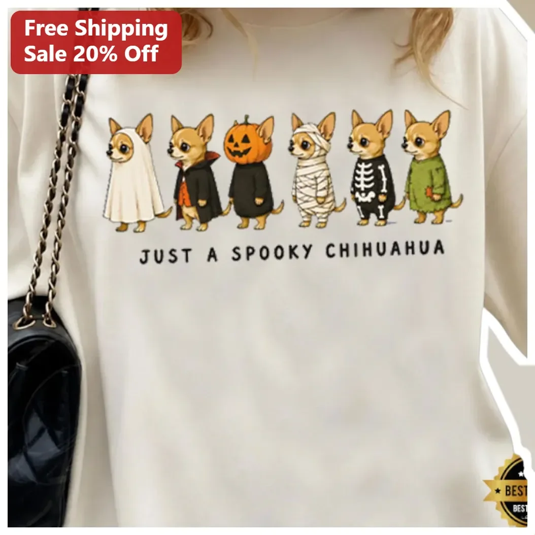 Just A Spooky Chihuahua Tee Halloween Dog Costume Graphic Shirt for Women Men