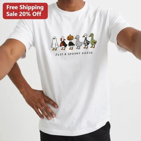 Just a Spooky Goose Tee, Funny Halloween Ghost Vampire Mummy Skeleton Graphic Shirt, Spooky Season Gift for Goose Lovers