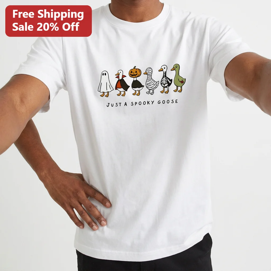 Just a Spooky Goose Tee, Funny Halloween Ghost Vampire Mummy Skeleton Graphic Shirt, Spooky Season Gift for Goose Lovers