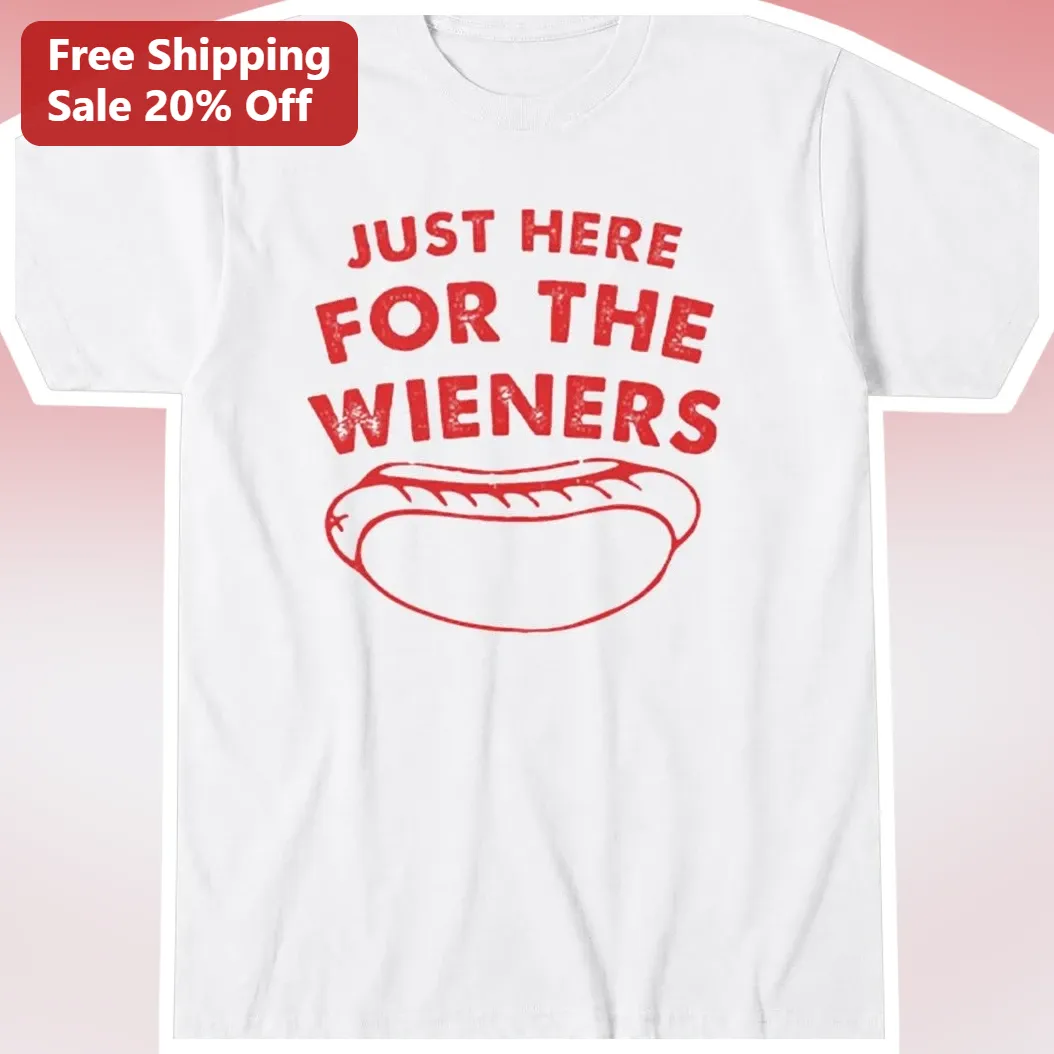 Just Here For The Wieners Funny Hot Dog Graphic Tee Retro Foodie Gift Shirt
