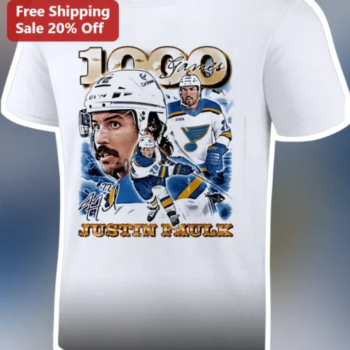 Justin Faulk Games NHL Milestone Commemorative Tee for Hockey Fans