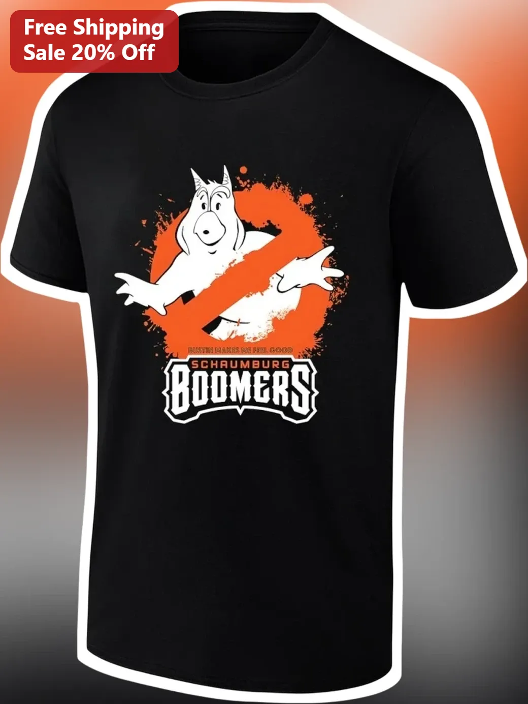 Justin Makes Me Feel Good Schaumburg Boomers Stay Puft Marshmallow Man Graphic Tee