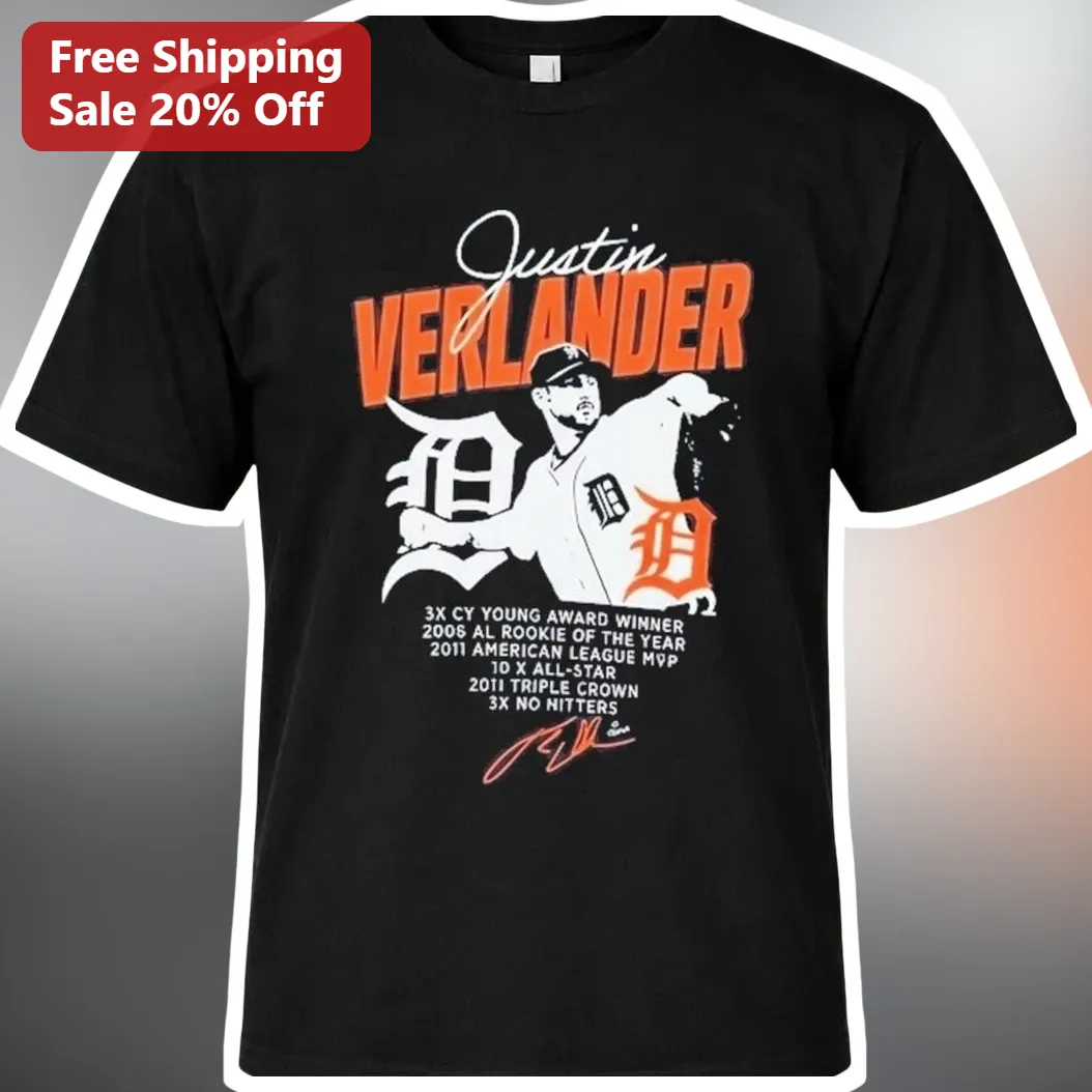 Justin Verlander 3X Cy Young Winner MVP All-Star Detroit Tigers Baseball Fan Gift Tee