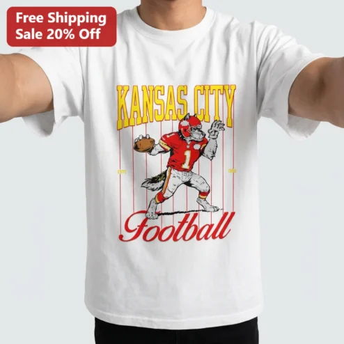 Kansas City Football Tee Retro Wolf Mascot Vintage Sports Graphic Gift for Chiefs Fans