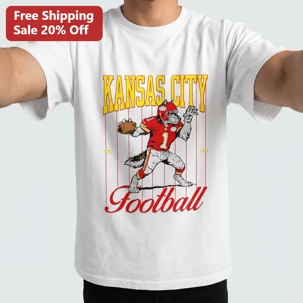Kansas City Football Tee Retro Wolf Mascot Vintage Sports Graphic Gift for Chiefs Fans