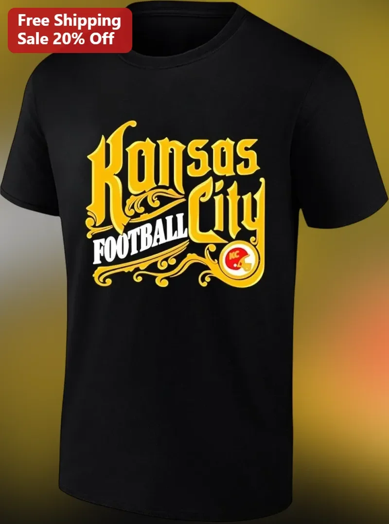 Kansas City Football Tee Vintage Western Typography Black Shirt for Men Women Fans