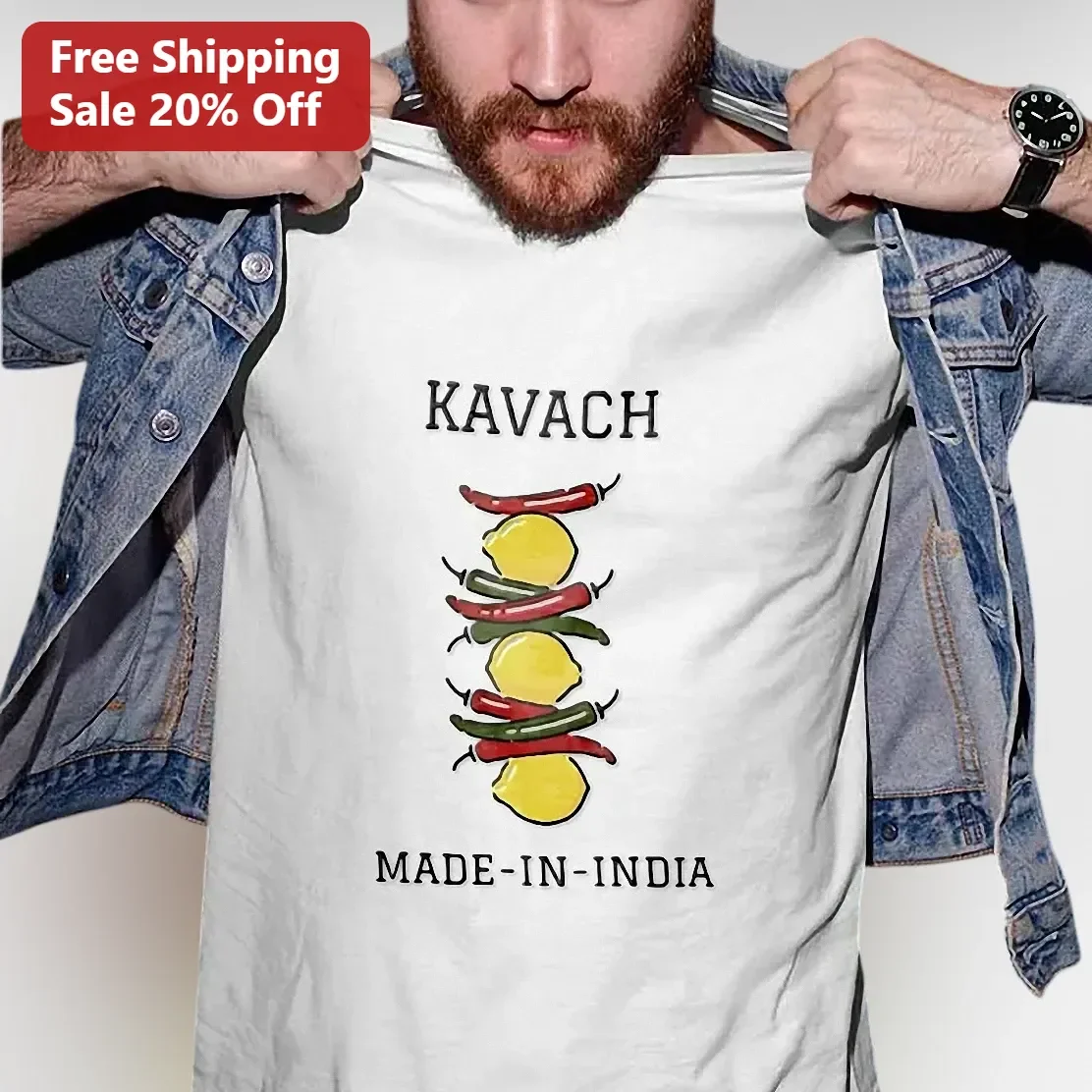 Kavach Made In India Graphic Tee Funny Lemon Chili Pepper Design