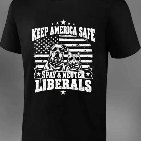 Keep America Safe Spay And Neuter Liberals Tee Patriotic Political Humor Graphic Shirt