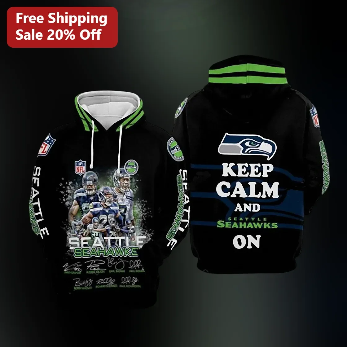 Keep Calm And Seattle Seahawks On Hoodie NFL Fan Gear Game Day Apparel