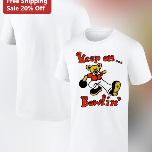 Keep on... Bowlin' Funny Bear Graphic Tee Retro Vintage Bowling Shirt Gift for Bowlers