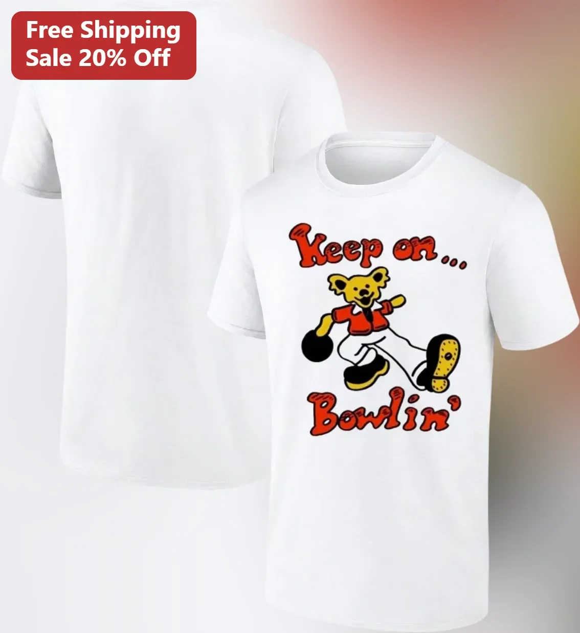 Keep on... Bowlin' Funny Bear Graphic Tee Retro Vintage Bowling Shirt Gift for Bowlers