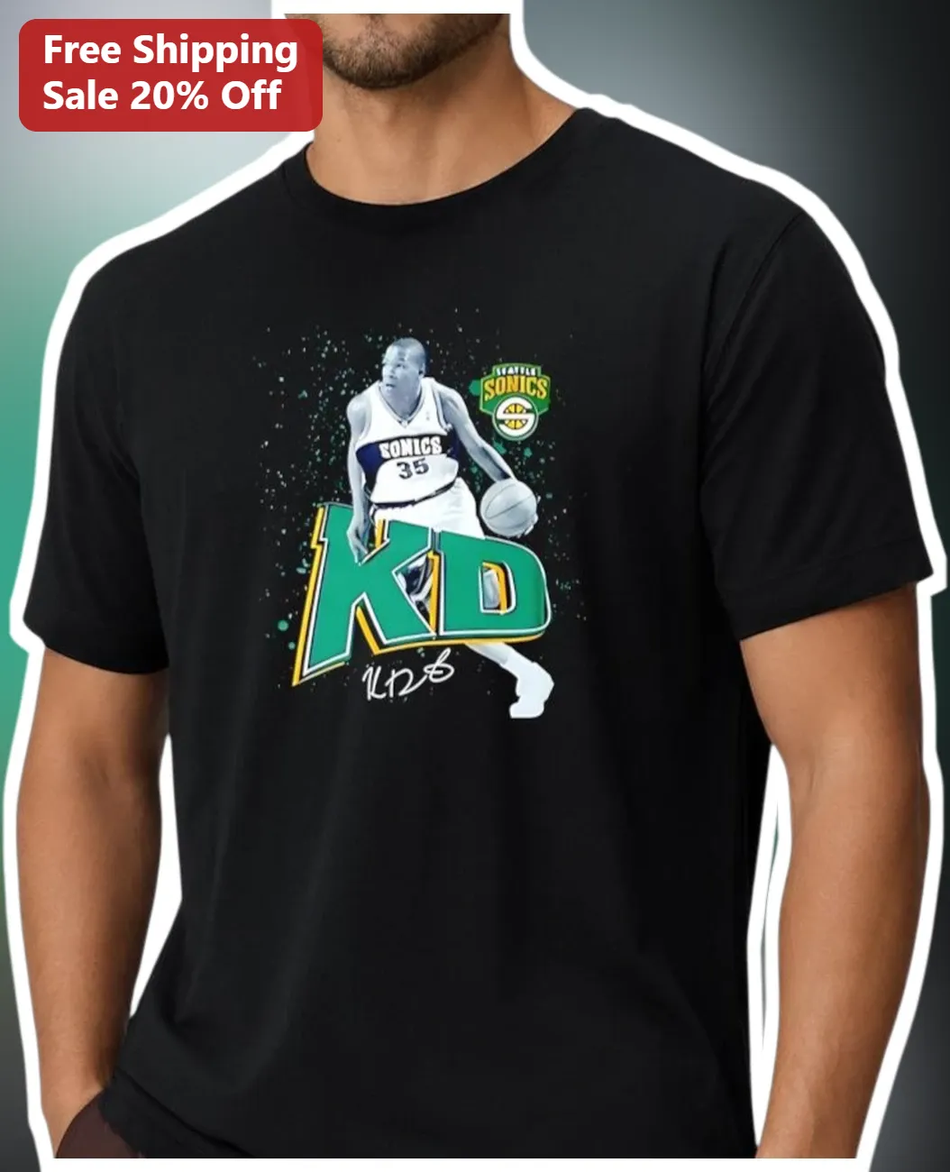 Kevin Durant KD Seattle SuperSonics Retro Basketball Graphic Tee for Men Women NBA Fans