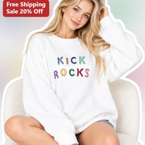 Kick Rocks Sweatshirt Women Y2K Glitter Bubble Letter Crewneck Funny Sassy Graphic Pullover