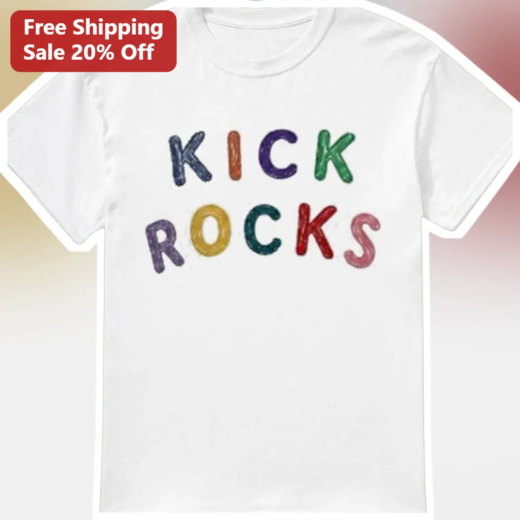 Kick Rocks Tee Colorful Crayon Style Graphic Shirt for Kids and Rock Lovers