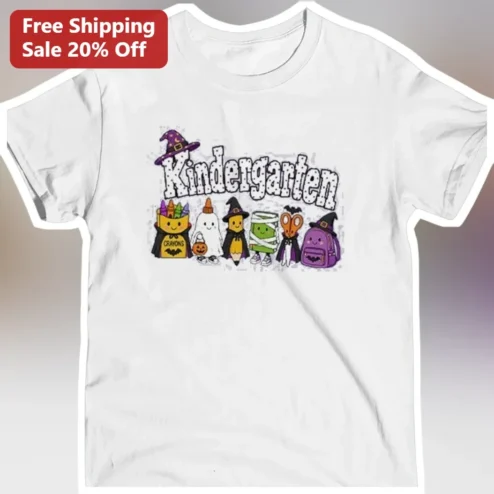 Kindergarten Halloween Teacher Tee Cute Spooky School Supplies Graphic Shirt