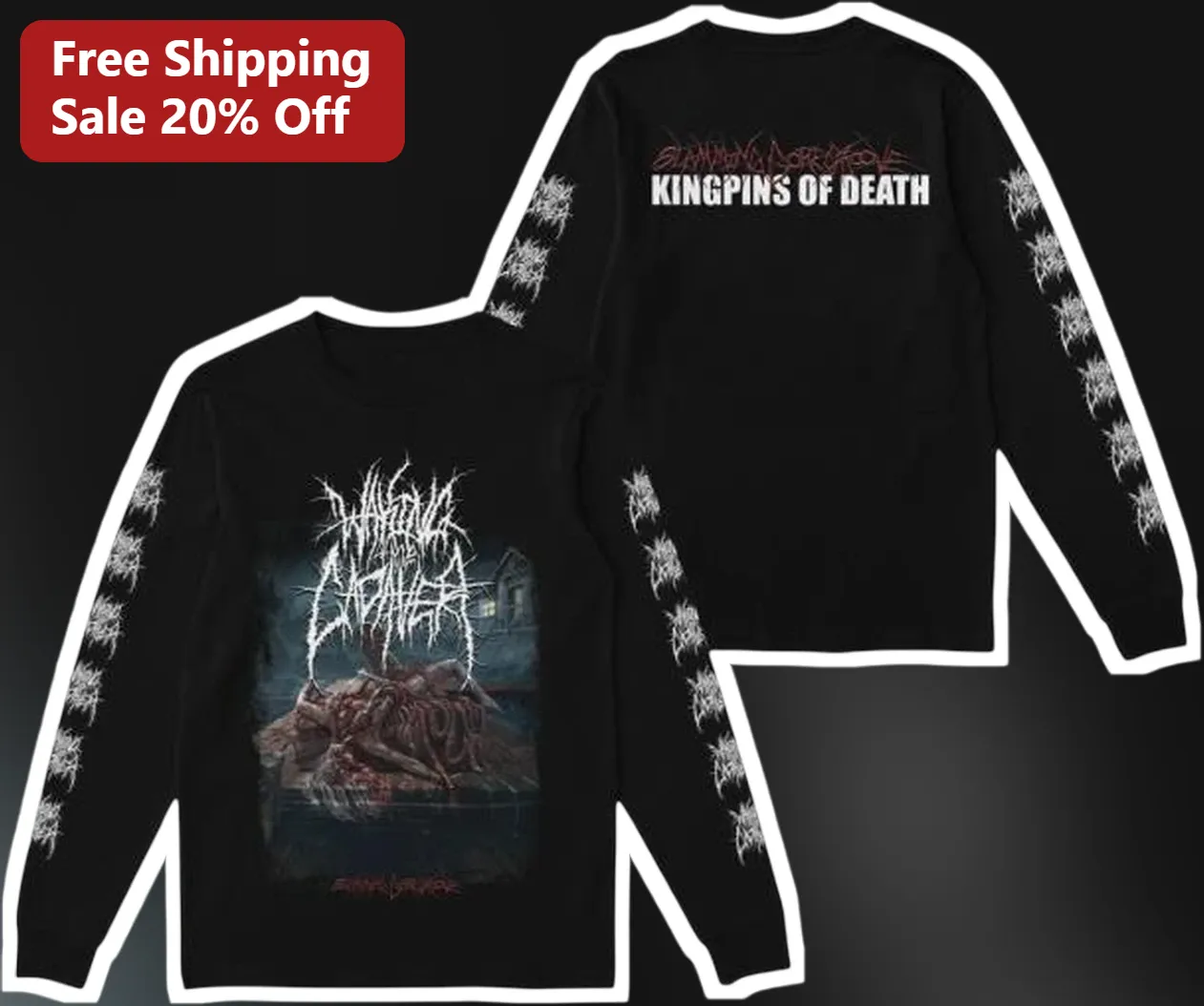 KINGPINS OF DEATH Long Sleeve Shirt Death Metal Band Merch Brutal Horror Graphic Tee