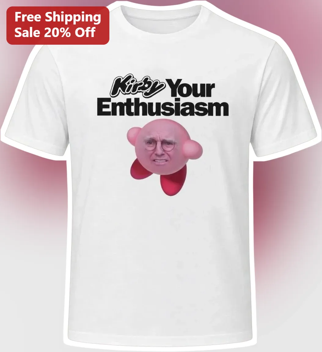 Kirby Your Enthusiasm Tee Larry David Curb Parody Mashup Graphic Shirt for Gamers