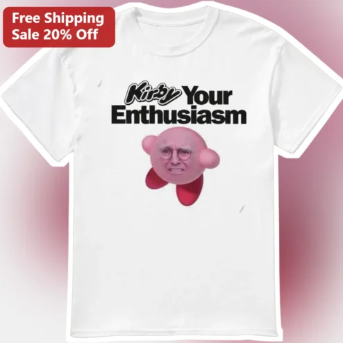 Kirby Your Enthusiasm Tee Larry David Curb Parody Nintendo Mashup Graphic Shirt for Gamers