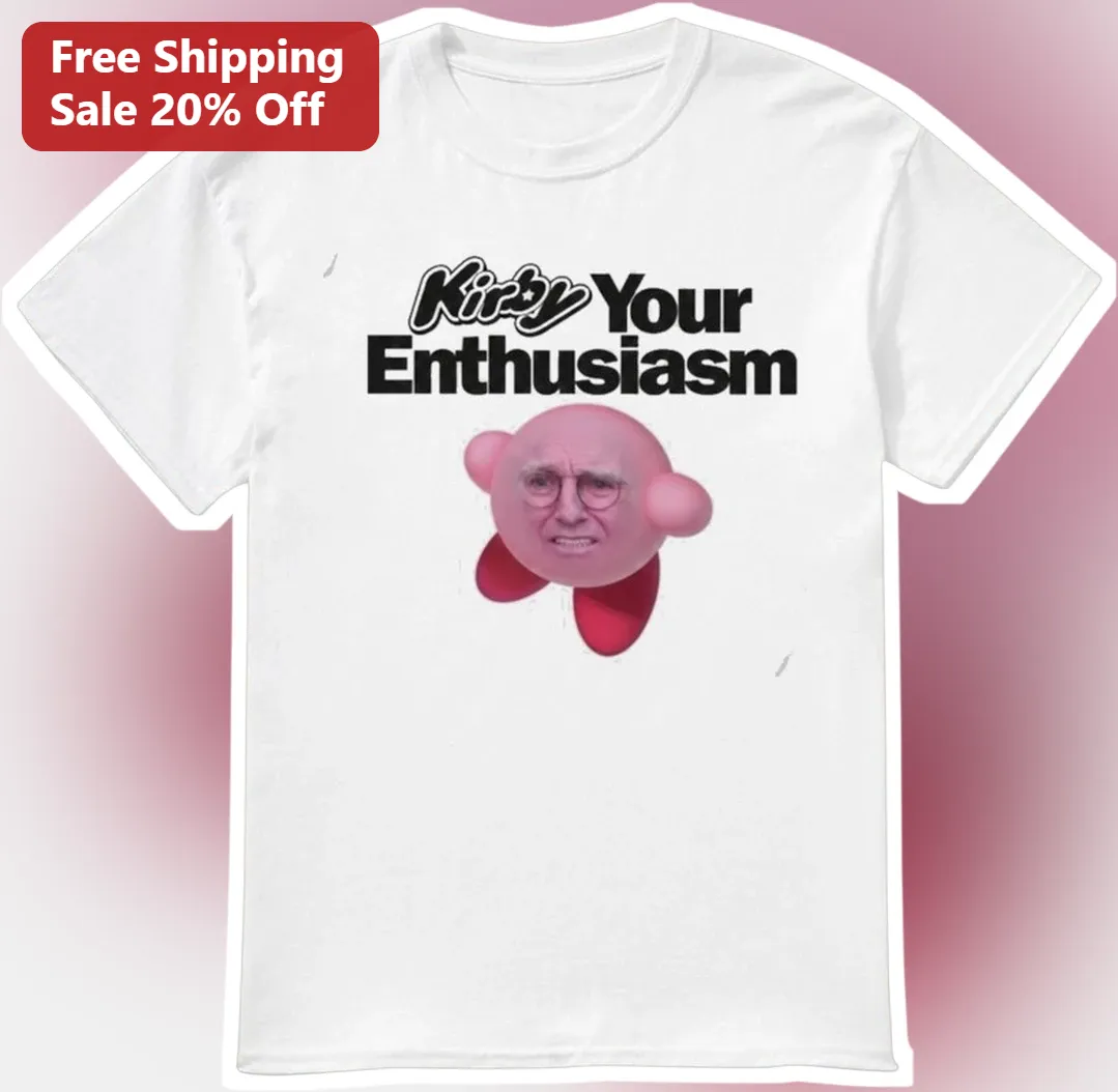 Kirby Your Enthusiasm Tee Larry David Curb Parody Nintendo Mashup Graphic Shirt for Gamers