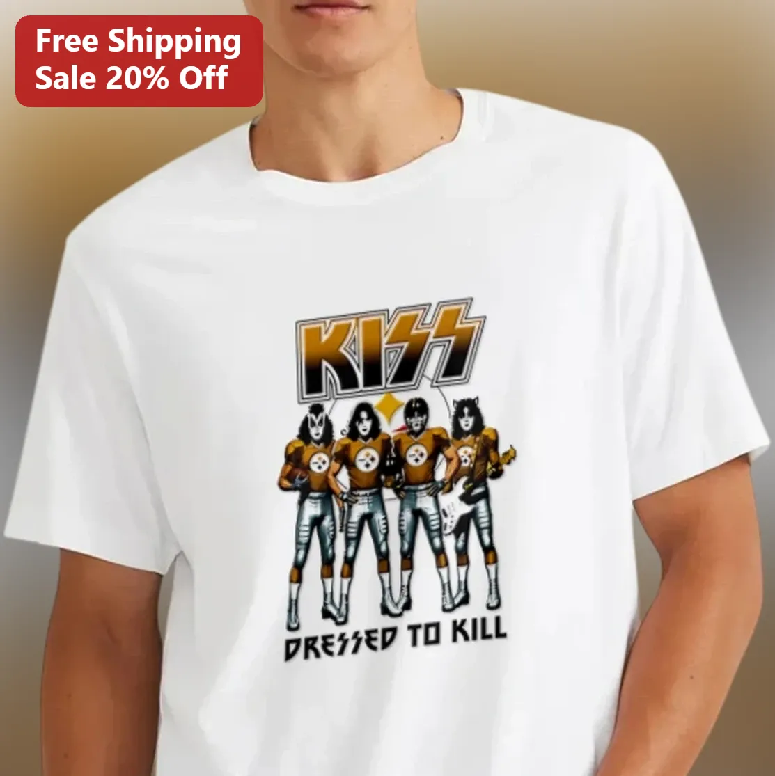 KISS Dressed to Kill Tee Rock Band Football Graphic Shirt Gift for KISS Fans and Steelers Fans