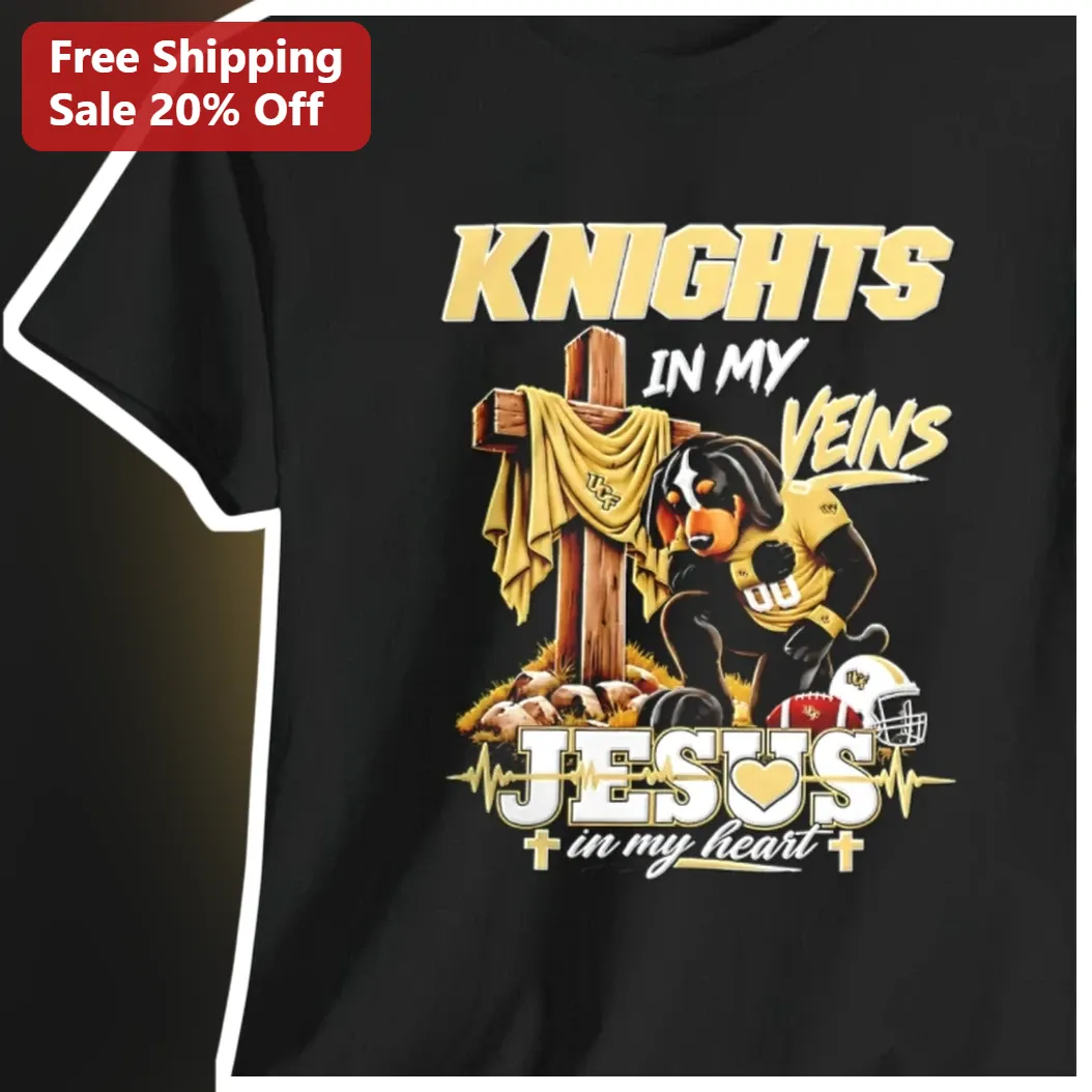 Knights In My Veins Jesus In My Heart Christian Football Tee UCF Knights Faith Gift