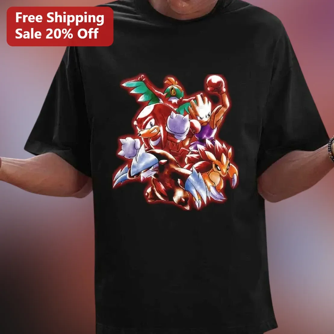 Knuckles the Echidna Tee Sonic Retro Gaming Character Collage Graphic Shirt for Men Women