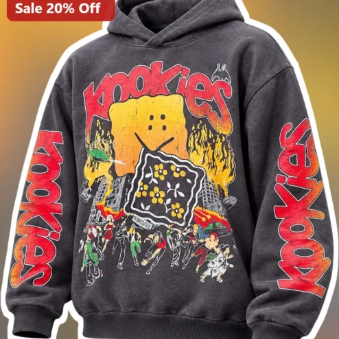 KOOKIES Hoodie Retro Streetwear Graphic Pullover Distressed Skate Style