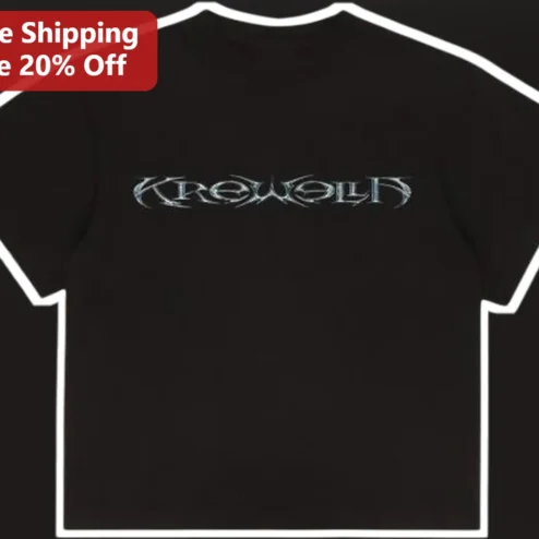 KROWOLL Tee Gothic Metal Logo Black Streetwear Graphic Shirt