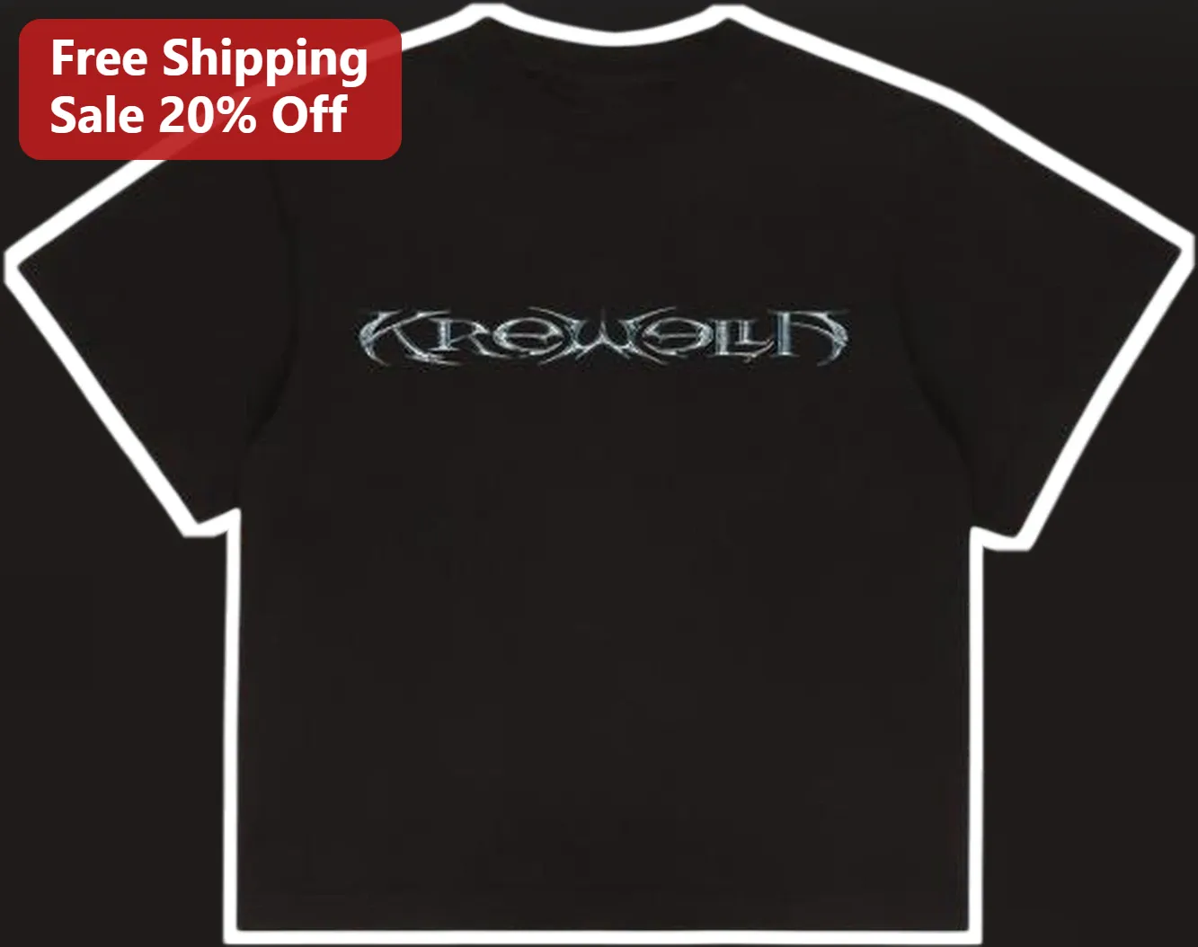 KROWOLL Tee Gothic Metal Logo Black Streetwear Graphic Shirt