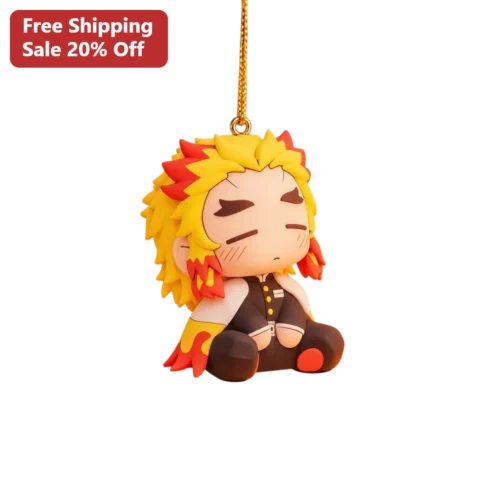 Kyojuro Rengoku Chibi Anime Keychain Demon Slayer Flame Hashira Rubber Strap Charm Gift for Fans