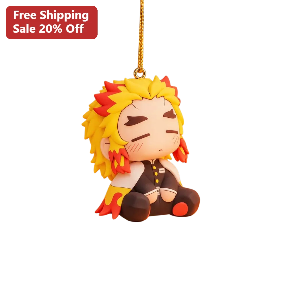 Kyojuro Rengoku Chibi Anime Keychain Demon Slayer Flame Hashira Rubber Strap Charm Gift for Fans