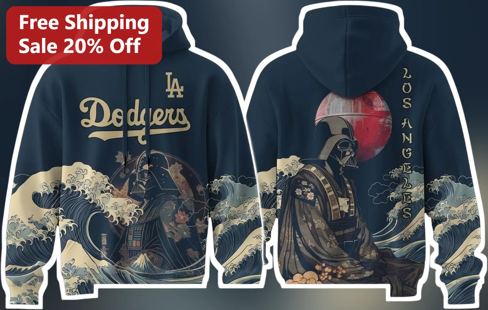 LA Dodgers Darth Vader Samurai Ukiyo-e Hoodie Los Angeles Star Wars Baseball Fan Gift