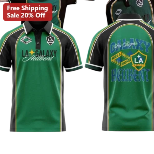 LA Galaxy Hellbent Polo Shirt MLS Soccer Fan Gear Green Black