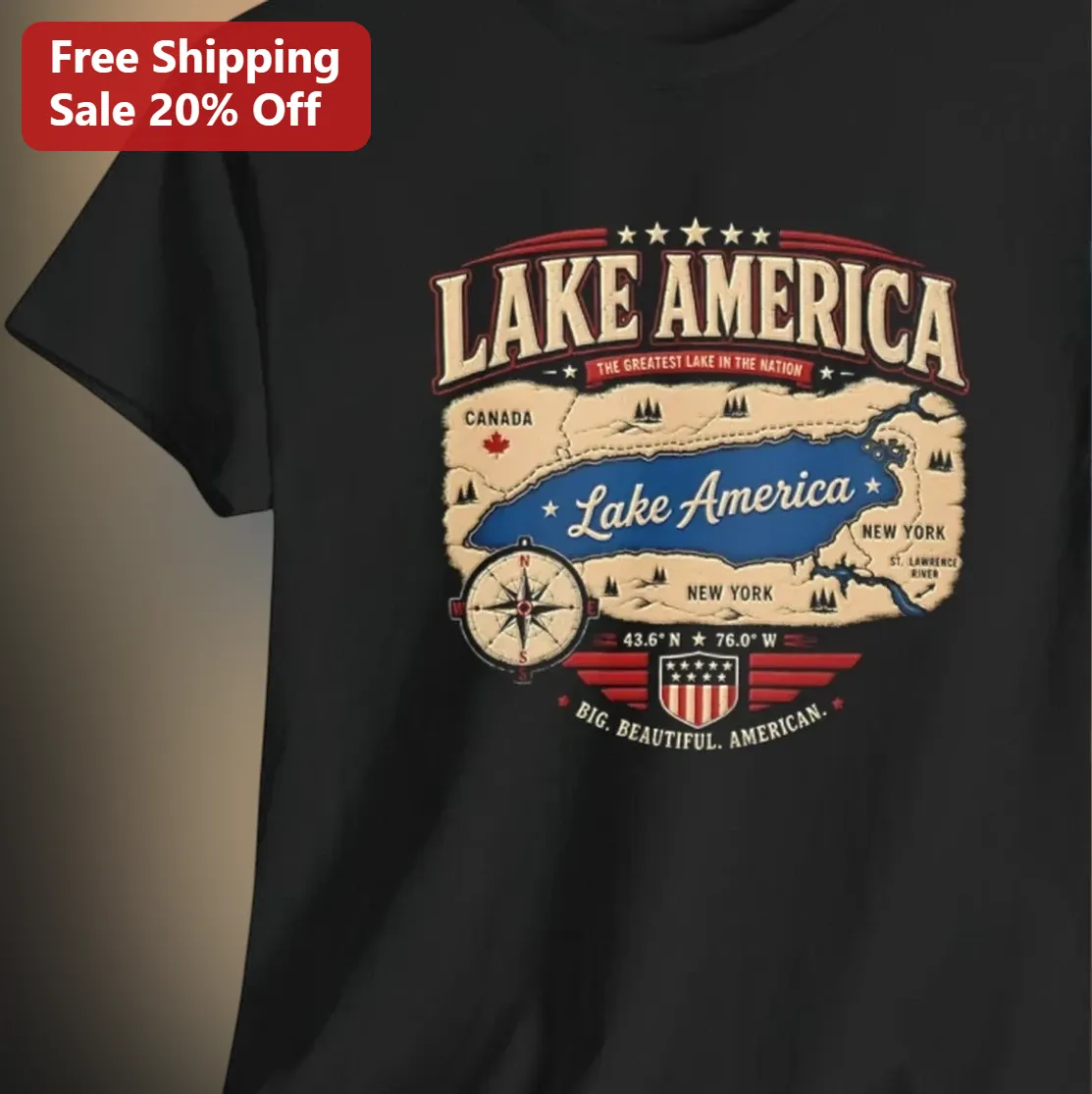 Lake America The Greatest Lake in the Nation Graphic Tee, Lake Ontario Map Patriotic Great Lakes Shirt, Canada New York St. Lawrence River Gift