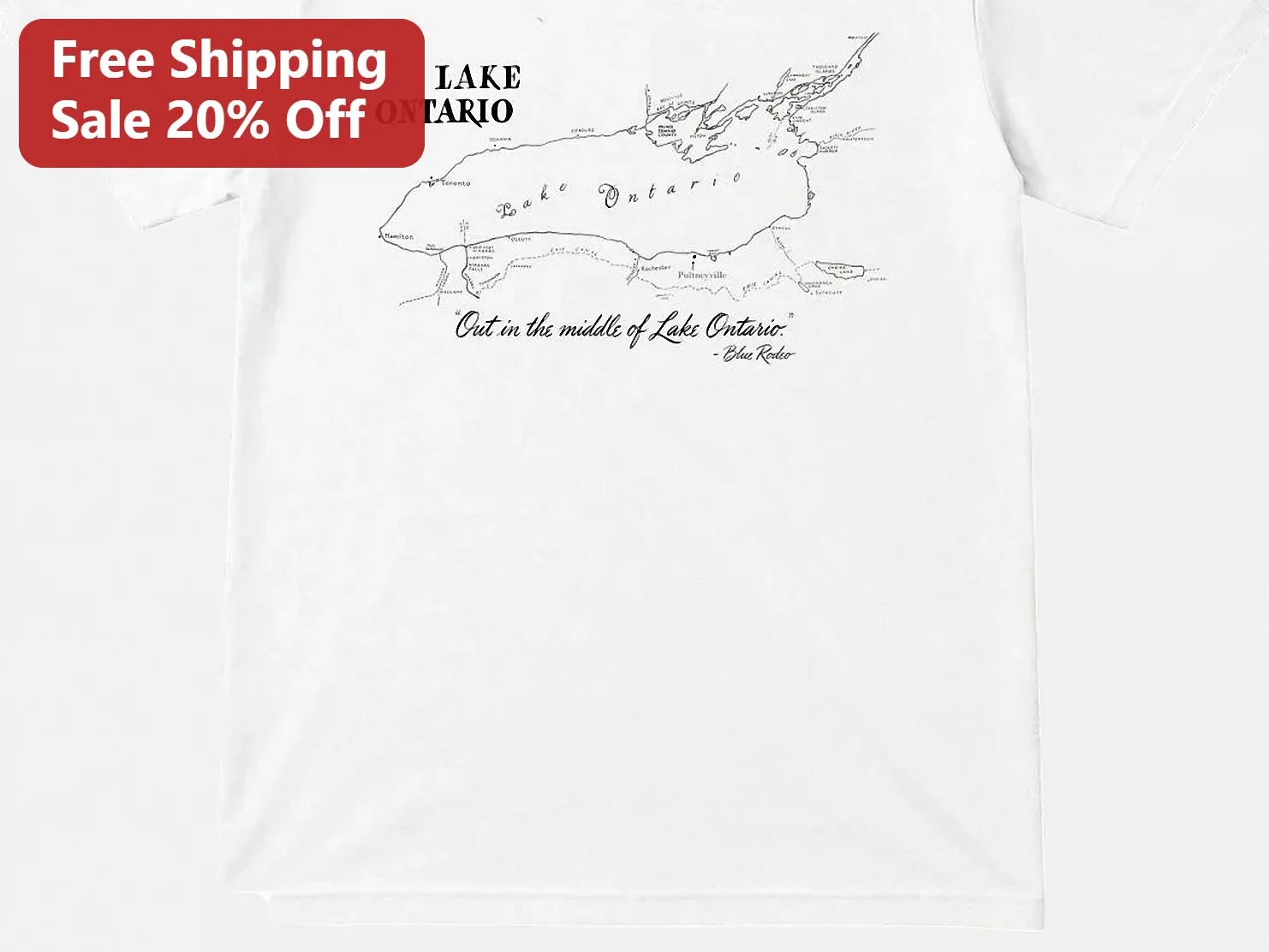 Lake Ontario Blue Rodeo Lyric Vintage Map Graphic Tee
