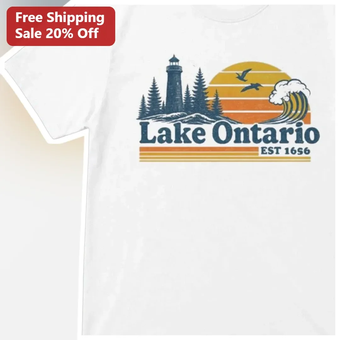 Lake Ontario EST Retro Vintage Lighthouse Tee Great Lakes History Gift
