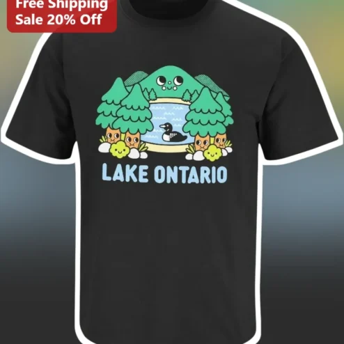 Lake Ontario Kawaii Nature Graphic Tee Cute Cartoon Mountain Loon Gift