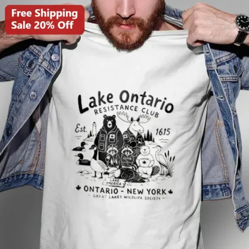 Lake Ontario Resistance Club Great Lakes Wildlife Society Tee Vintage Animal Ranger Graphic Shirt