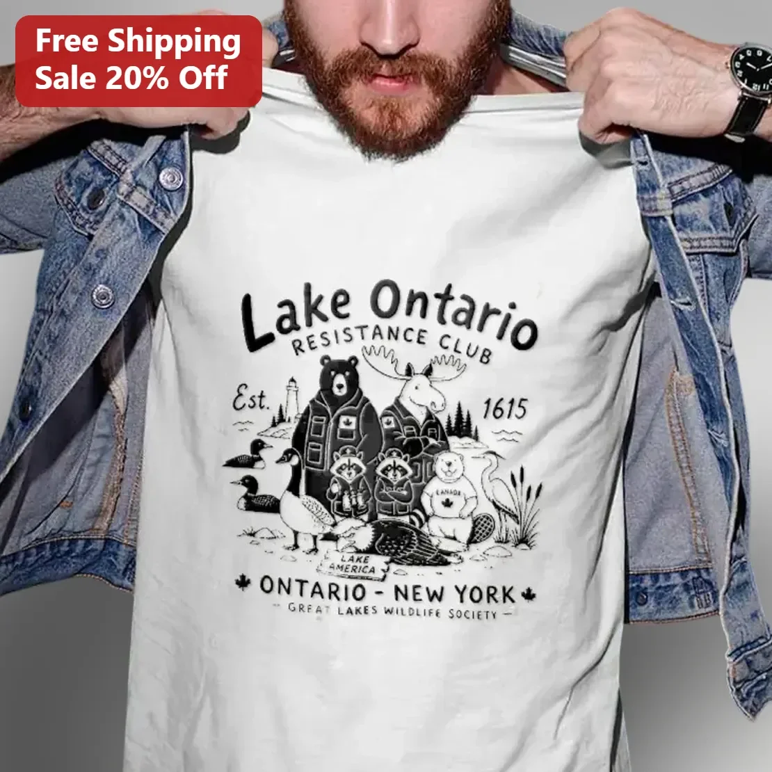 Lake Ontario Resistance Club Great Lakes Wildlife Society Tee Vintage Animal Ranger Graphic Shirt