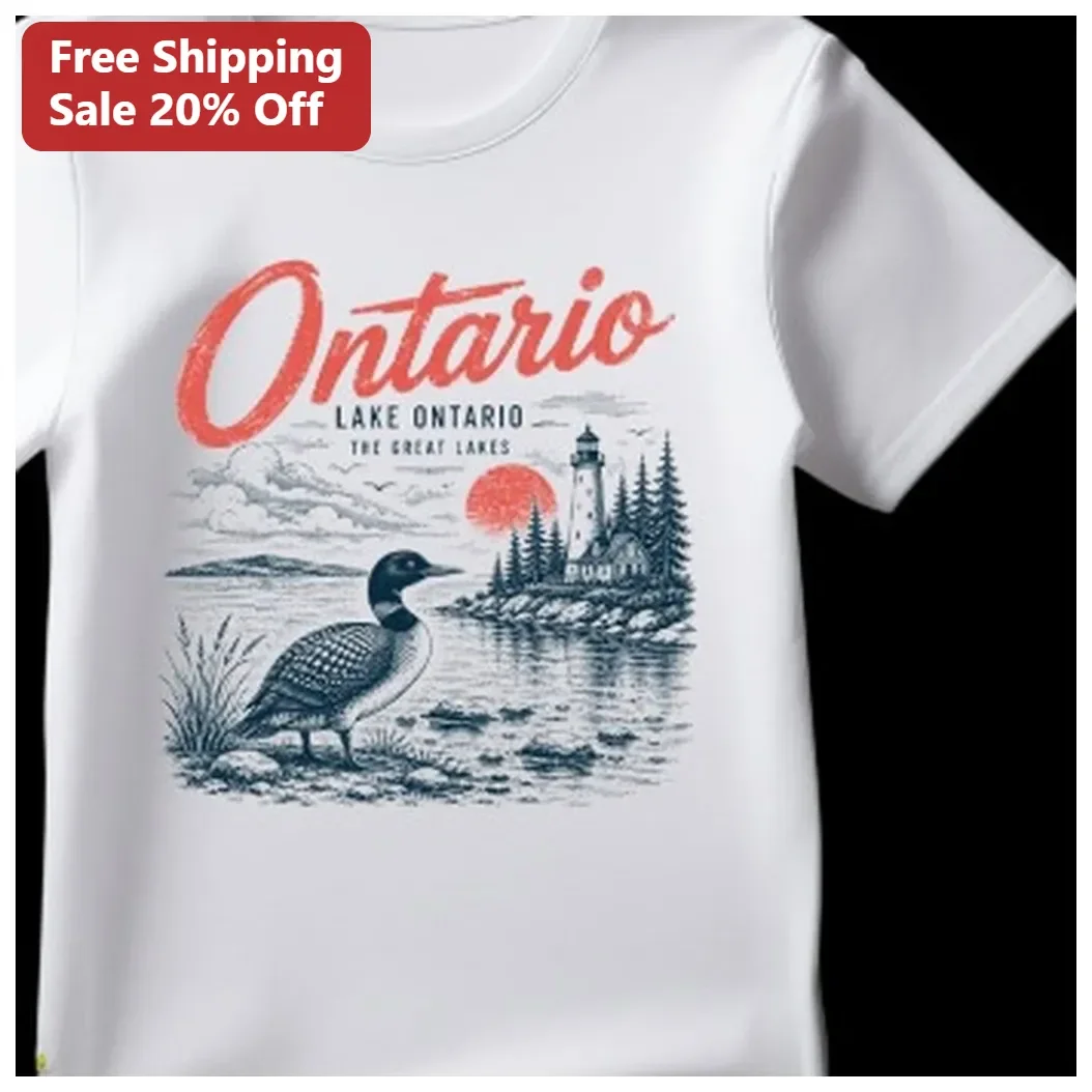 Lake Ontario Tee Vintage Great Lakes Lighthouse Loon Graphic Shirt