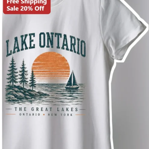 Lake Ontario The Great Lakes Vintage Retro Sunset Graphic Tee