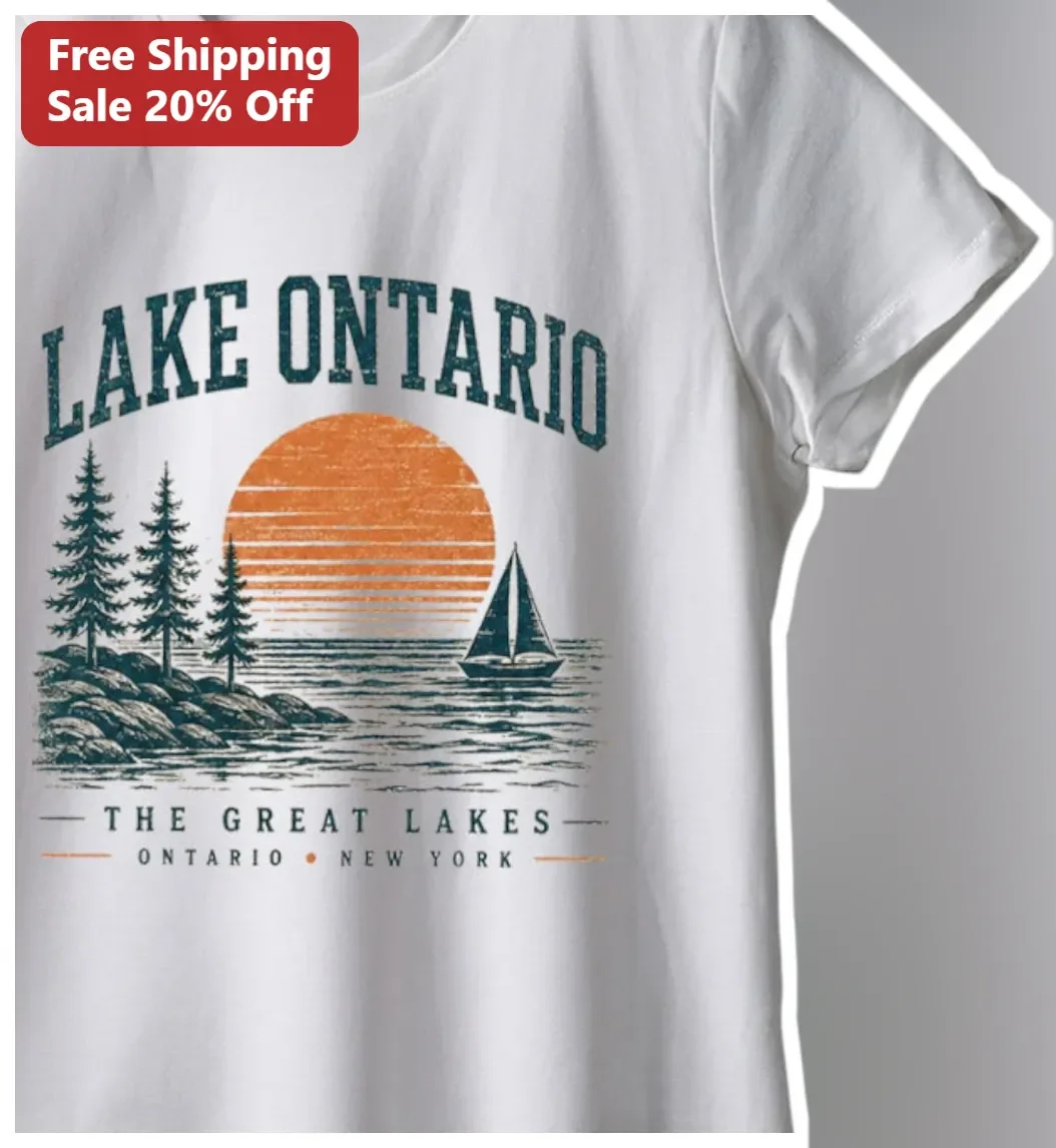 Lake Ontario The Great Lakes Vintage Retro Sunset Graphic Tee