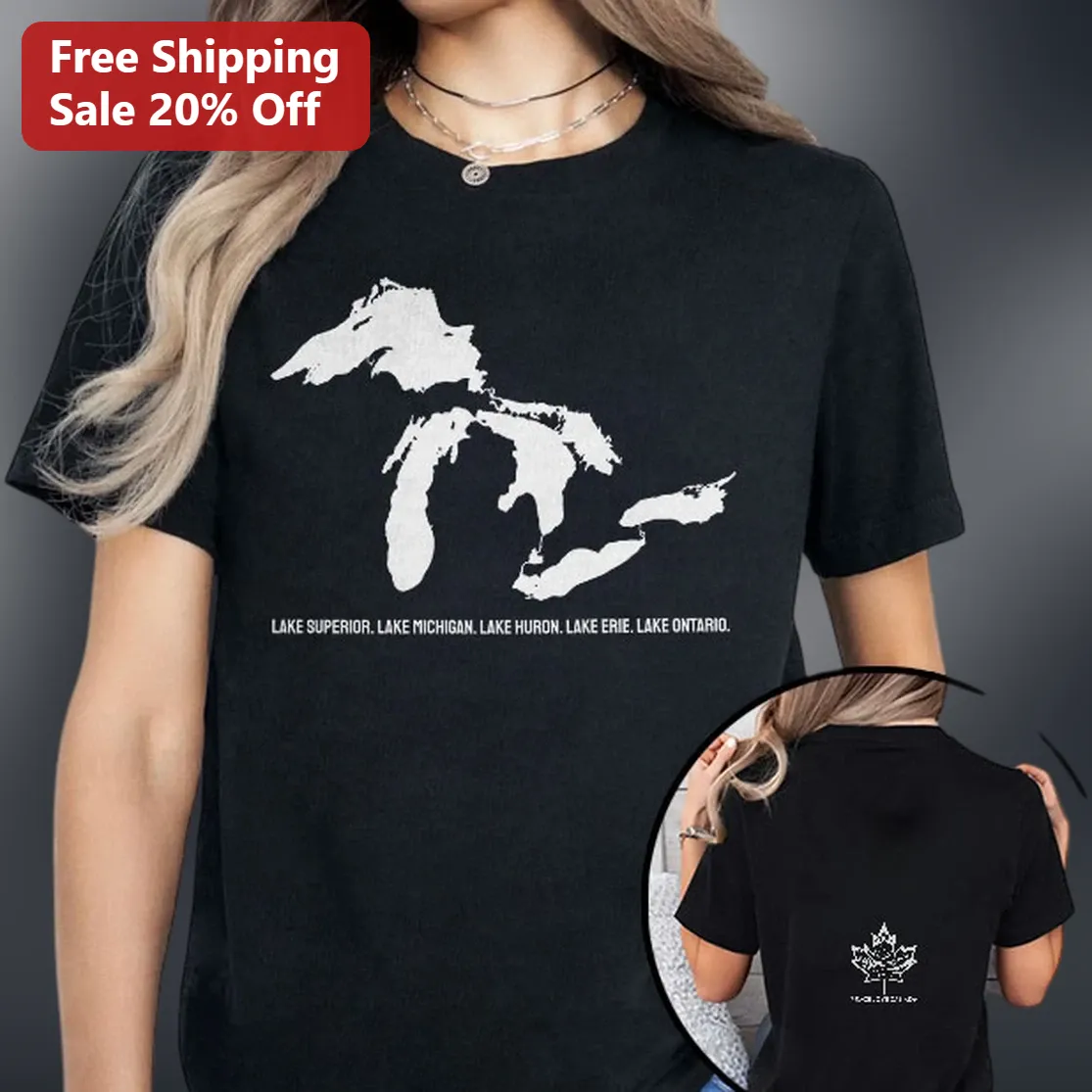 Lake Superior Michigan Huron Erie Ontario Great Lakes Outline Tee, Geography Lover Gift for Travelers