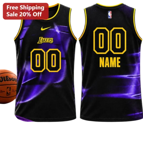 Lakers Jersey Black Purple Lightning Basketball Fan Gift Custom Name