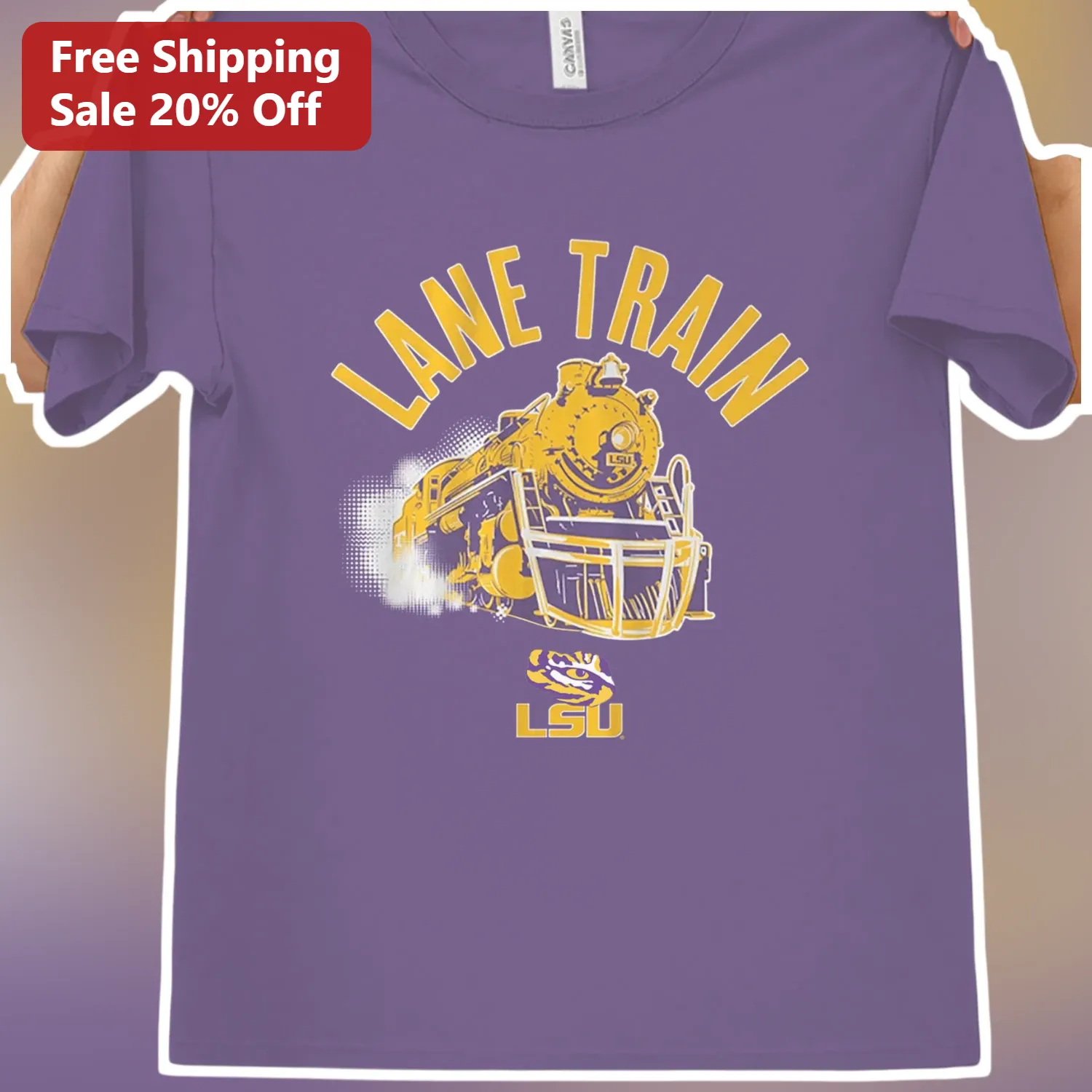 Lane Train LSU Tee Vintage Steam Locomotive Football Graphic Shirt for Tigers Fans Game Day Apparel