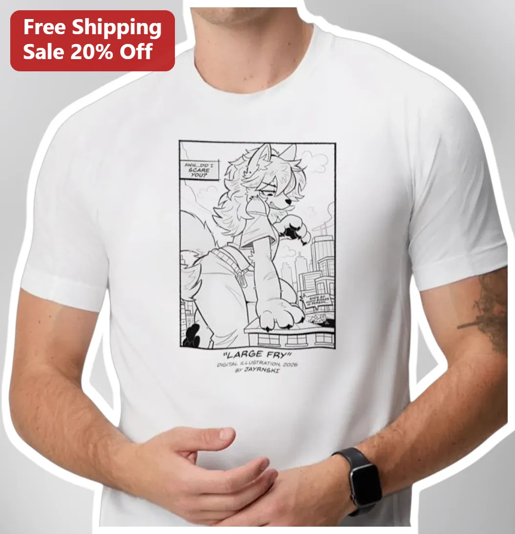 Large Fry Digital Illustration Jayrnski Anthro Wolf Comic Panel Graphic Tee