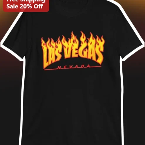Las Vegas Nevada Flame Graphic Tee Retro Sin City Souvenir Shirt for Men Women