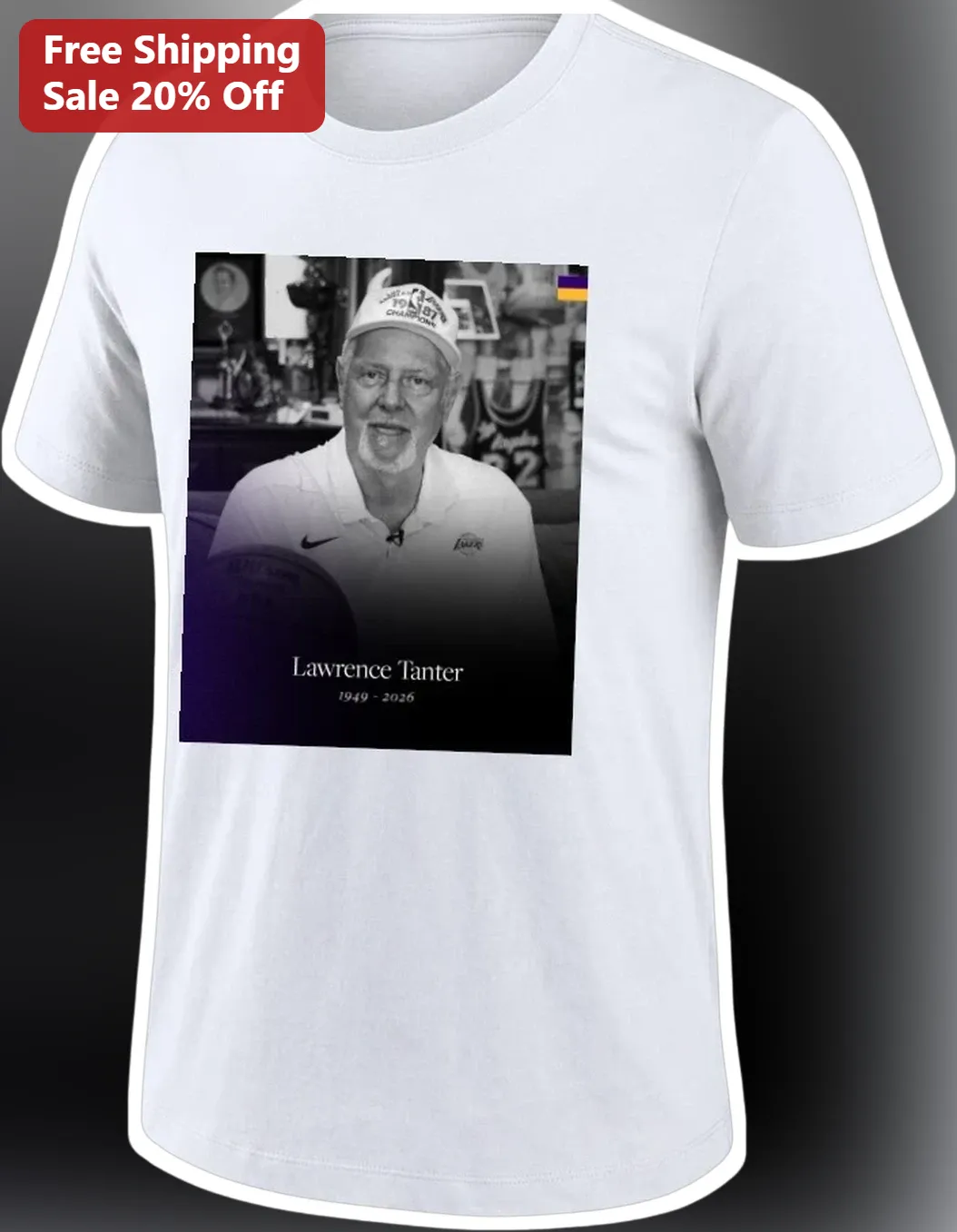 Lawrence Tanter 1949-2026 Memorial Tee Lakers PA Announcer Tribute Shirt available at our Chicago, Illinois warehouse